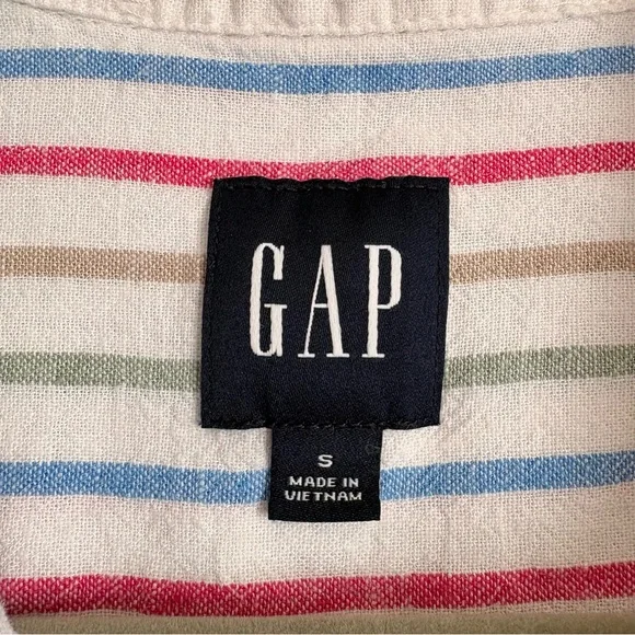 GAP Striped Multi-Colored Linen Button-Up Shirt - Picture 3 of 4